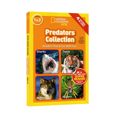 英文原版 National Geographic Kids Predators Collection 4个故事合辑 L1L2美国国家地理儿童百科分级读物 小学STEM课程课外读物