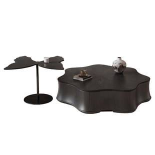 意式圆形实木茶几组合家用客厅小户型轻奢岩板圆花瓣茶几简约现代