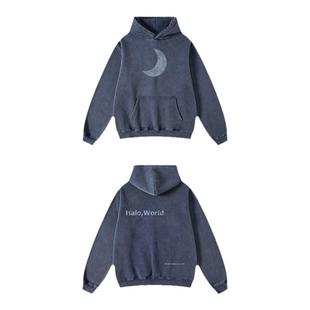 【黄曦彦李昀锐同款】PRIDE UNION 水洗做旧印花加绒宽松连帽卫衣