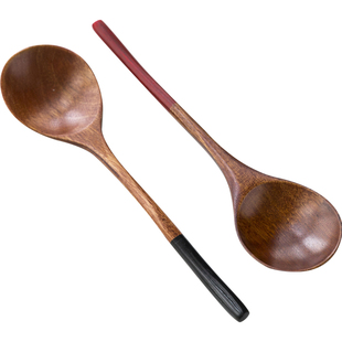 肆月  南山楠 日式天然原木勺子汤勺饭勺 圆口红黑鼠尾小勺情侣勺