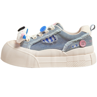 TTKJ学院风帆布鞋女款春夏款牛仔透气百搭学生大头小白鞋厚底鞋子