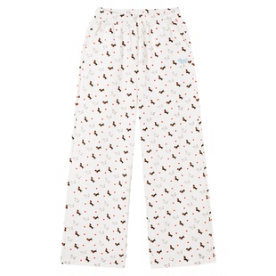 PSO Brand女装满幅可爱小狗直筒白色卫裤女款宽松阔腿休闲长裤