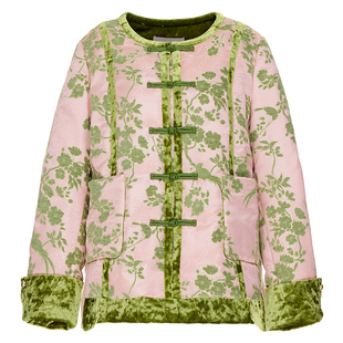 花木深新中式羽绒服女款提花丝绒拼接鹅绒服冬季圆领对襟羽绒外套