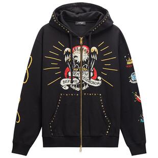 Ed Hardy埃德哈迪春季流行新款拔印烫金属片男士拉链衫卫衣