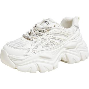 骆驼女鞋2026春季新款加绒杏色爆款厚底增高老爹鞋休闲运动鞋女款