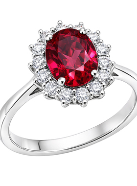 贵重红宝石戴妃款刚玉女钻戒戒指