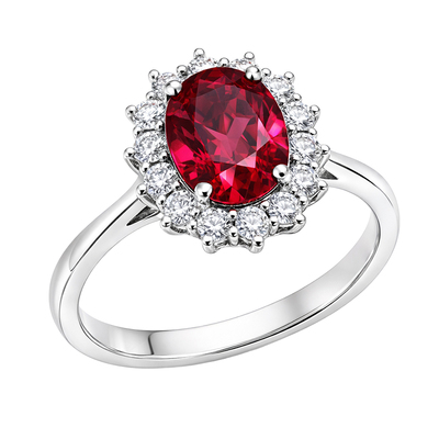 贵重红宝石戴妃款刚玉女钻戒戒指