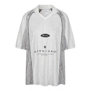 moussy 夏季蕾丝拼接V领宽松篮球服印花T恤028ISA90-2921