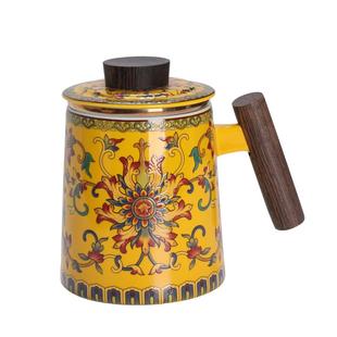 珐琅彩茶杯陶瓷带盖茶水分离家用大容量过滤水杯办公个人专用杯子