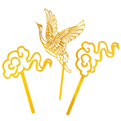 亚克力金色仙鹤祥云蛋糕装饰插件