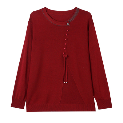 中年妈妈春装针织衫女薄款宽松显瘦加肥特大码遮肚T恤桑蚕丝上衣