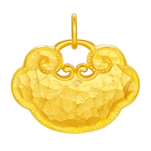 潮宏基如意臻锁黄金吊坠足金挂坠转运串珠古法锤纹祥云锁 计价