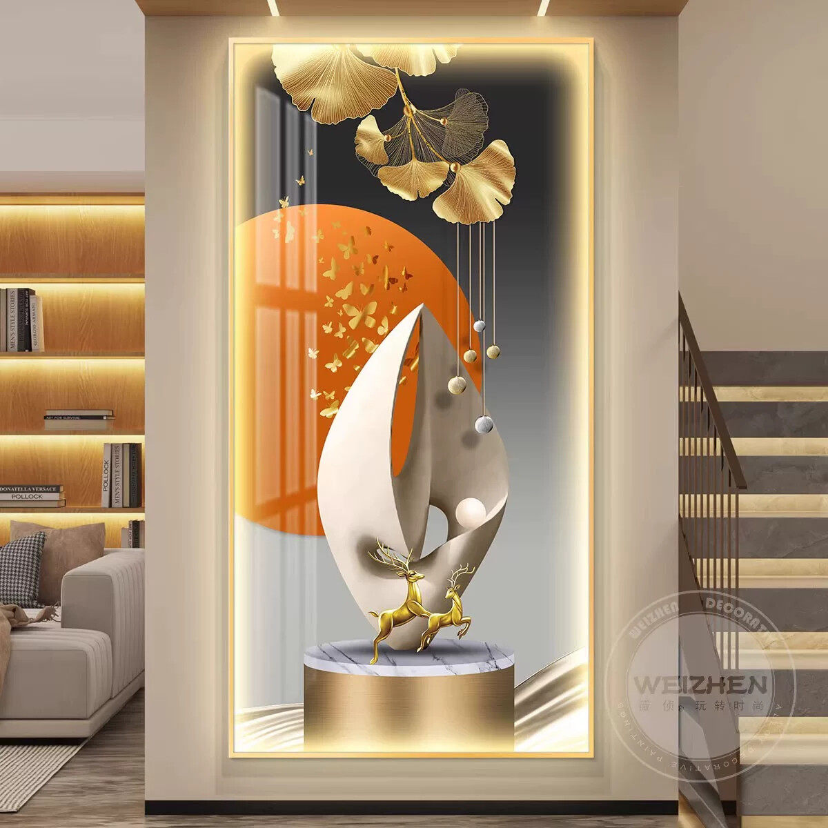 led灯发光入户玄关装饰画走廊过道挂画现代高级感玄幻背景墙壁画