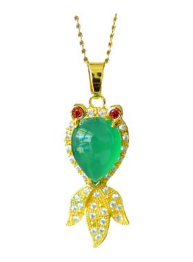 古法鎏金冰种帝王绿玉髓年年有余金鱼吊坠玛瑙项链配证书礼盒链子