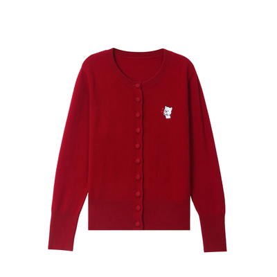 恒源祥春季纯羊毛女圆领纯色开衫