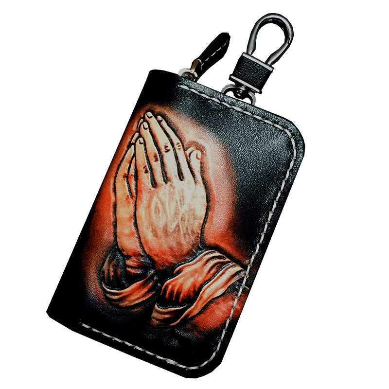 调皮匠钥匙包多功能皮雕包
