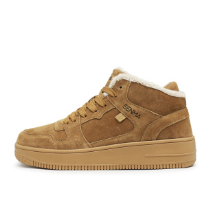森马高帮男鞋冬季加绒加厚保暖二棉鞋青少年真皮运动百搭休闲板鞋