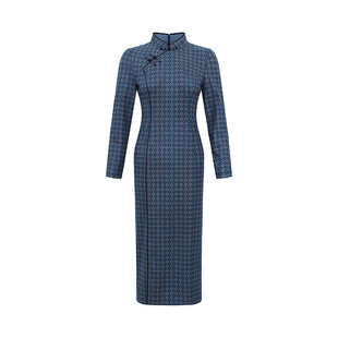 黛玛诗显瘦花裙子2025秋冬新款新中式国风长袖改良旗袍连衣裙女