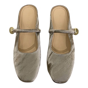 羊皮~内增高5cm玛丽珍单鞋女新中式旗袍缎面包头软底半拖凉鞋外穿