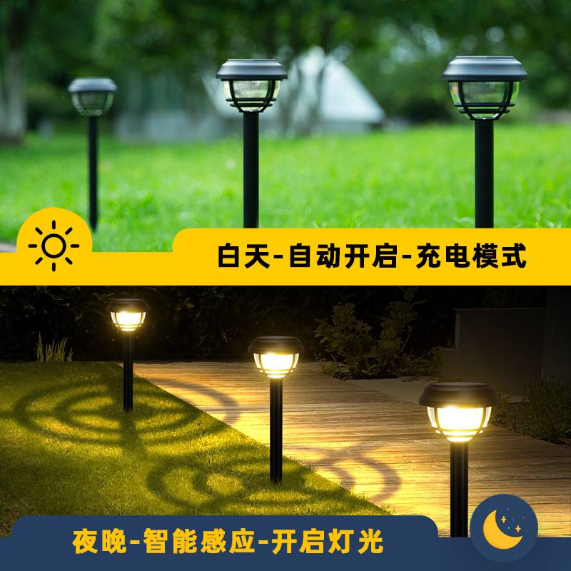 亚马逊太阳能草坪灯户外家用防水圆形庭院花园景观LED地别墅插灯