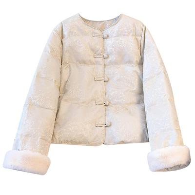 新中式国风圆领提花盘扣羽绒服