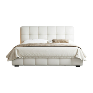 左已现代简约真皮床网红ins风1.5米主卧婚床双人卧室高端泡芙床