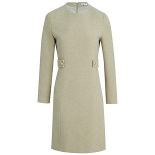 [香风肌理感]LANDI浅绿色圆领气质通勤长袖连衣裙女2025秋冬新品