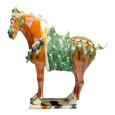 高水旺唐三彩三花马礼品陶瓷摆件