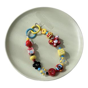 胖胖公主原创夏日多巴胺蝴蝶kt手机链重工手绘彩色串珠挂绳钥匙扣ccd挂绳