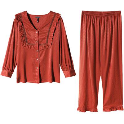 奢拉女士高级感红色缎面睡衣套装