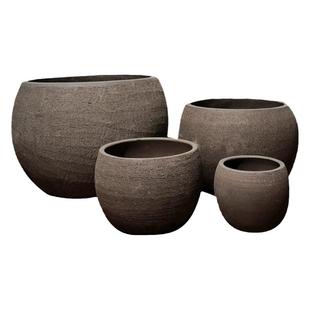 特大号欧式落地简约粗陶陶罐花盆黑色紫砂庭院仿真植物套装特价