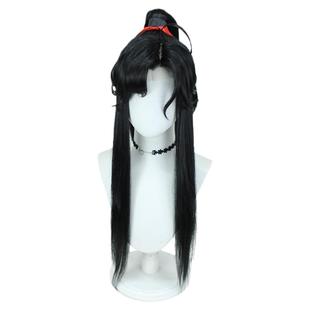 前蕾丝手勾古装古风美人尖 魏无羡魔道莫玄羽黑色侧分COS假发定做