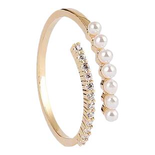 18K黄金莫桑石D色珍珠排钻戒指镶嵌开口指环戒指优雅订单温柔精致