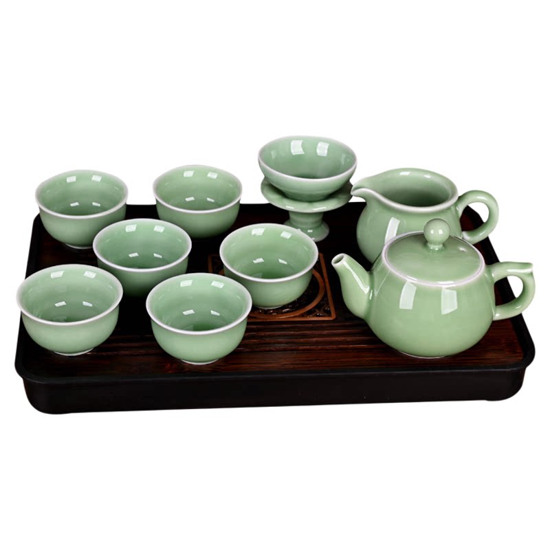 精品青瓷苹果壶10头茶具套装