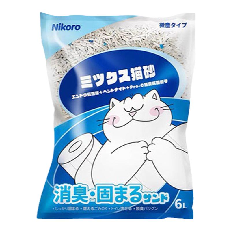 6包日本Nikoro妮可露混合猫砂豆腐砂除臭低尘可冲马桶膨润土猫沙