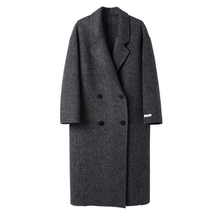 黑灰色双面羊绒大衣女2025新款韩宽松显瘦慵懒风羊毛呢双排扣外套