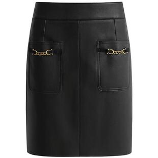 COCOBELLA质感金属链PU皮革半身裙女气质优雅短裙HS24