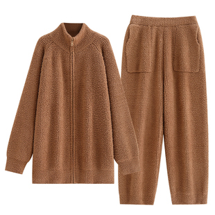 悦内半边绒睡衣男士冬季秋冬款珊瑚绒加绒加厚家居服保暖休闲拉链