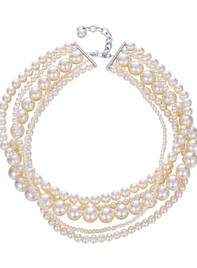 多层叠戴夸张珍珠项链女