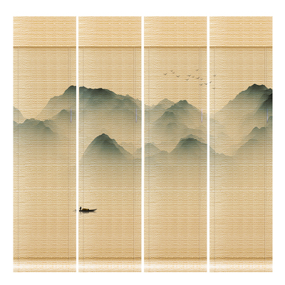 竹事顺意禅意山水卷帘