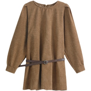 2024春秋新款高冷范女装气质纯欲风法式设计感小众灯芯绒连衣裙子