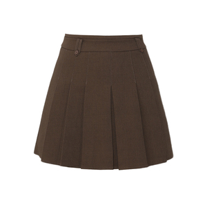 DPLAY【惠品】冬季咖色高腰显瘦A字百褶裙百搭短款半身裙女