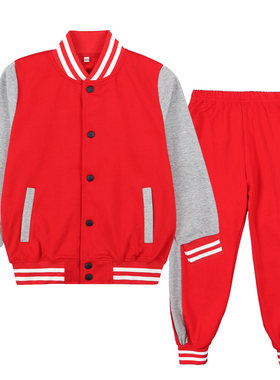 春秋儿童小学生校服套装红色棒球