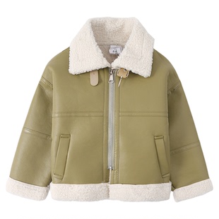allolugh童装2025春季新款加绒加厚保暖皮毛外套中小儿童宝宝男女