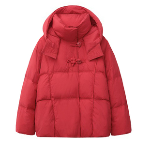 200斤特大码红色中式国风盘扣90白鸭绒羽绒服女冬胖mm宽松保暖300