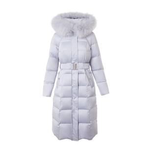 朗姿集团LIME莱茵哑光细纱线狐狸毛领鹅绒羽绒服长大衣腰带25冬新