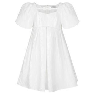 【商场同款】糖力富家千金小白裙高腰娃娃裙泡泡袖提花连衣裙女夏