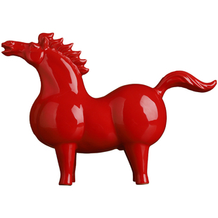 东方泥土 陶瓷红色唐马摆件客厅办公室桌面装饰工艺品创意伴手礼