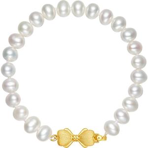 周六福淡水珍珠手链女款S925银蝴蝶结珍珠手串手饰优雅圣诞礼物