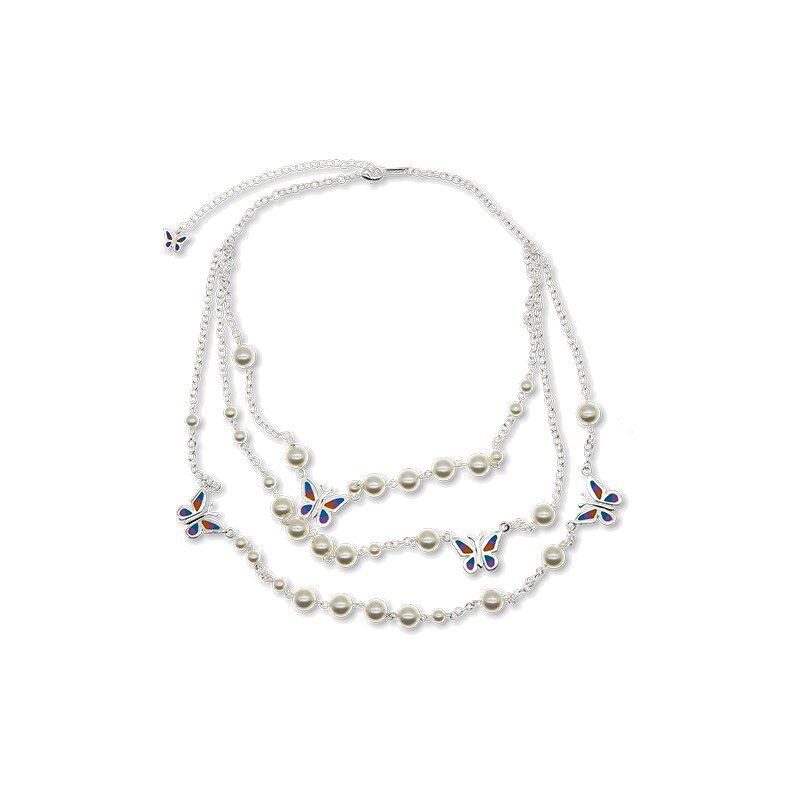 STUGAZIHappy Adoration银色多层珍珠蝴蝶项链原创设计时尚气质